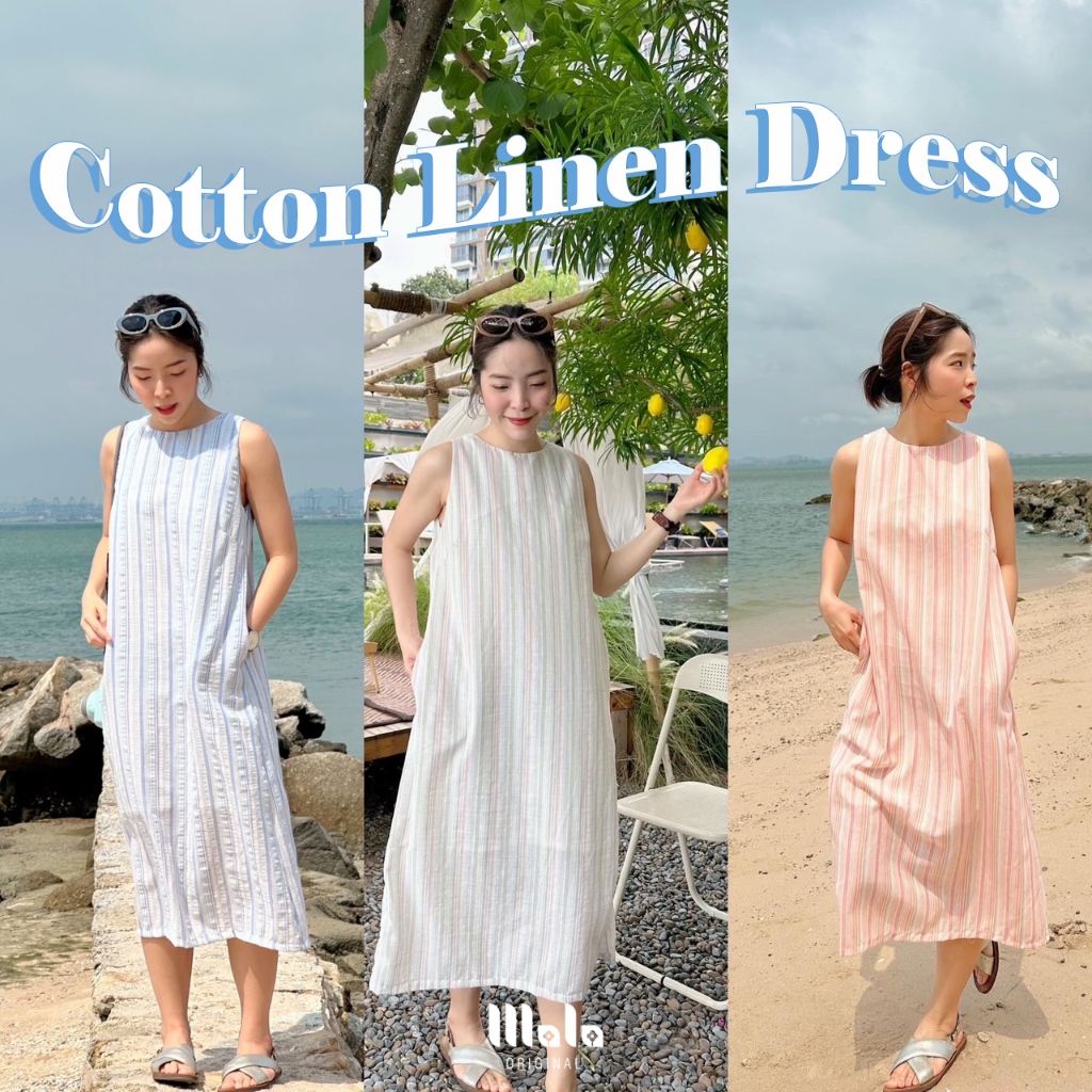 (ลดทันที 60.-ใส่โค้ดMTZWFCZ)Cotton Linen Dress : Minimal Style