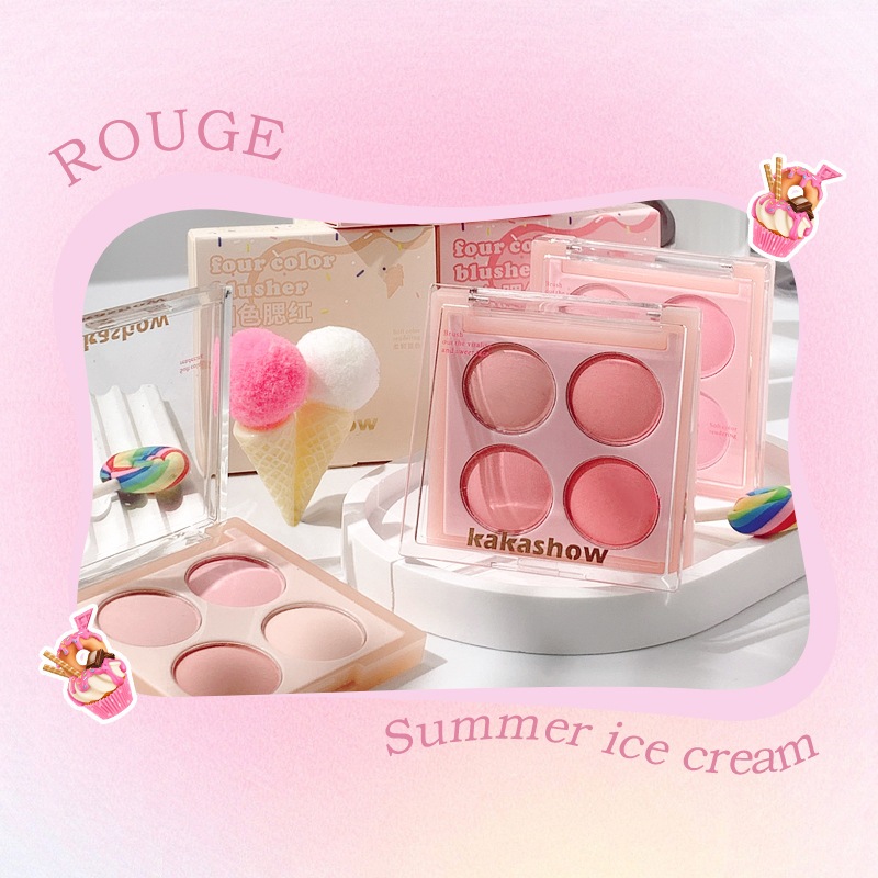 พร้อมส่ง Kakashow พาเลทบลัชออนไอศกรีม 4สี เนื้อแมตต์ไวท์เทนนิ่งสีนู้ดธรรมชาติ สีม่วงสําหรับแต่งหน้า