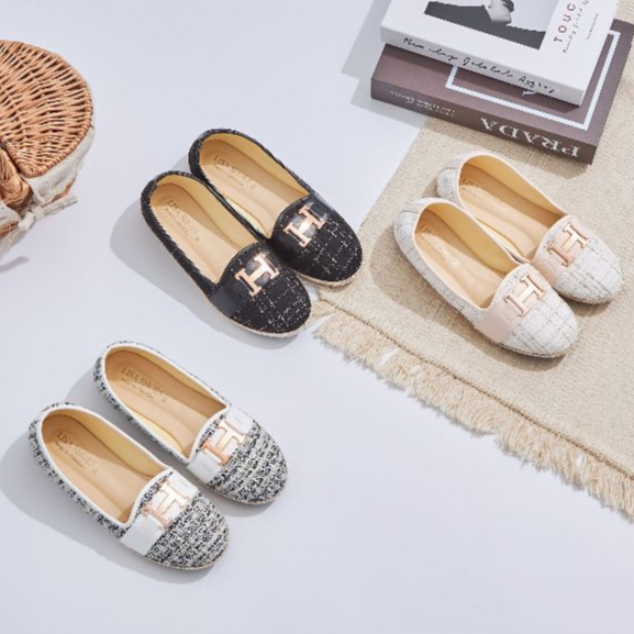 36-42🔥NewArrival🔥 รองเท้าคัทชูผ้าทวิส อะไหล่H แบรนด์Lisa Shoes รหัสL63 ใส่สบายซับโฟม