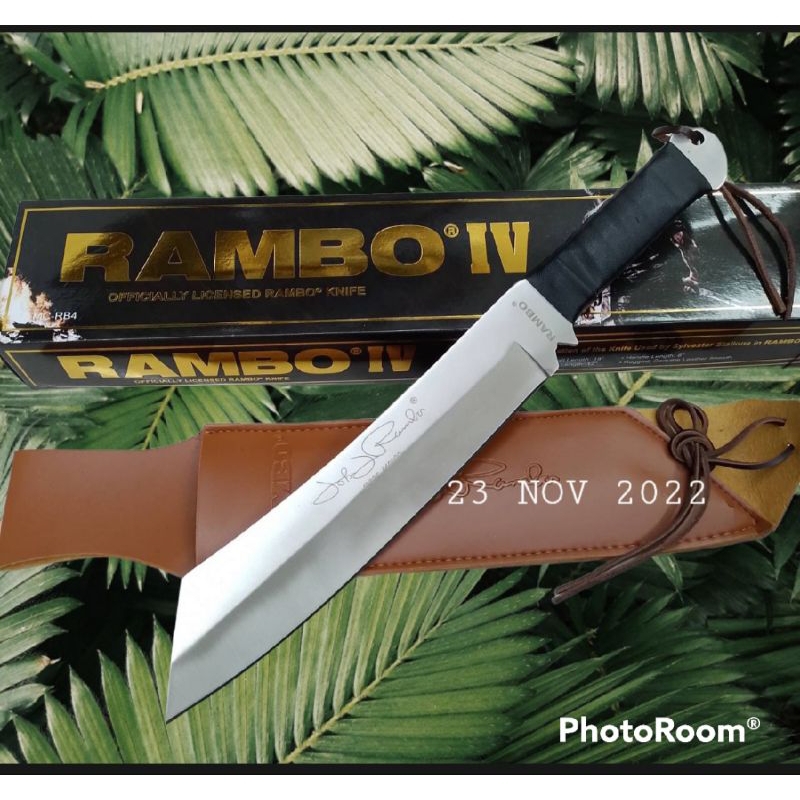 มีด อุปกรณ์เดินป่า มีดใบตาย แรมโบ้ 4) RAMBO lV ใบเงิน พร้อมชองหนังน้ำตาล ยาว(40cm) มีดอเนกประสงค์ เหมาะกับการเดินป่า