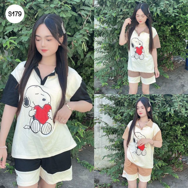 S179-ชุดเซ็ท2ชิ้น พิมพ์ลายน้องหมาหัวใจ **ผ้าหนังไก่**