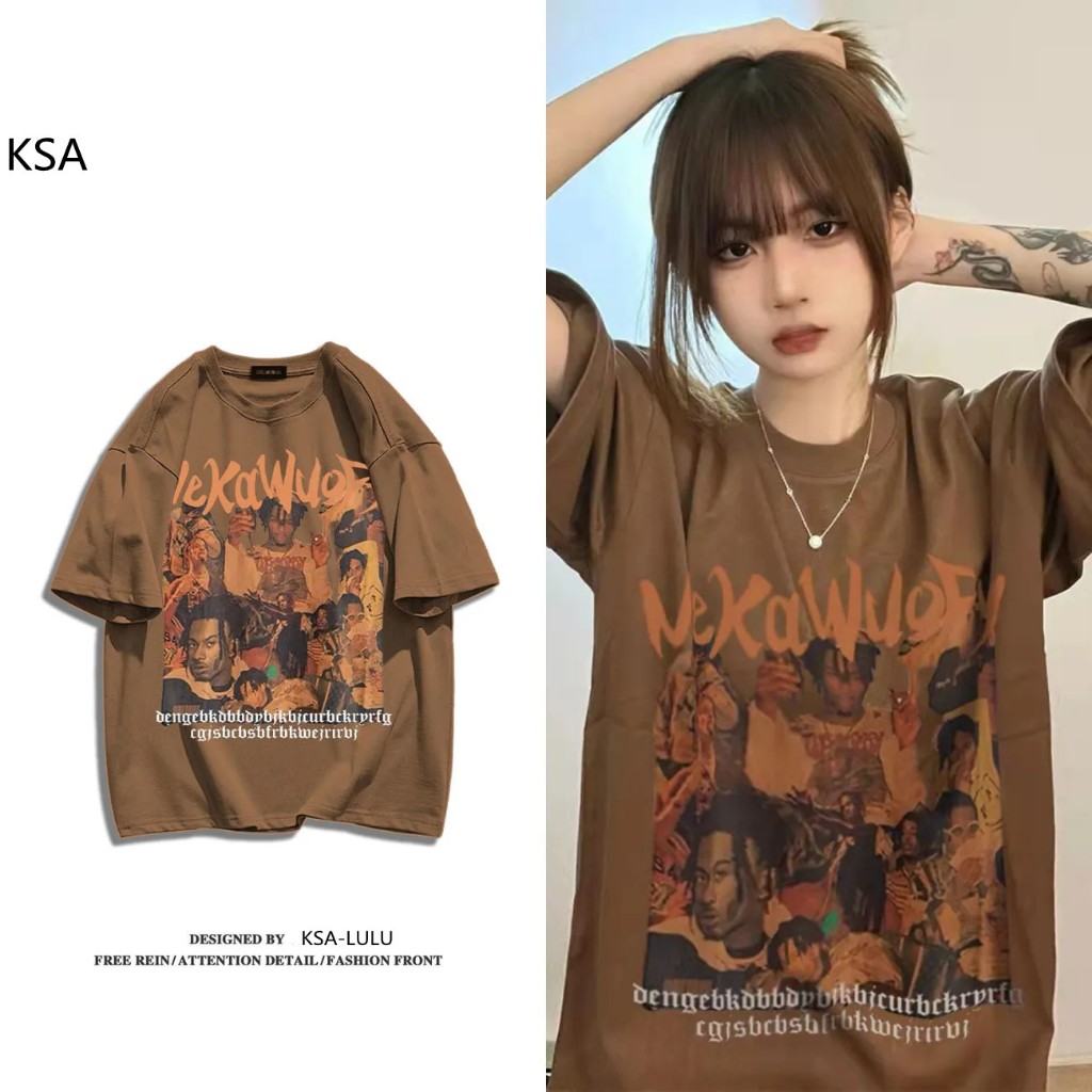 พร้อมส่ง เสื้อยืดลายเท่ๆผู้หญิง oversize เสื้อผ้าวัยรุ่นแฟชั่น สาวอวบ ทรงหลวม สไตล์เกาหลี เสื้อโอเวอร์ไซส์ววินเทจ