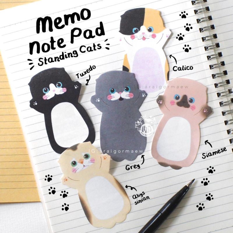พร้อมส่ง Memo Pad กระดาษโน้ต น้องแมวยืนจังก้า มี 5 ลาย