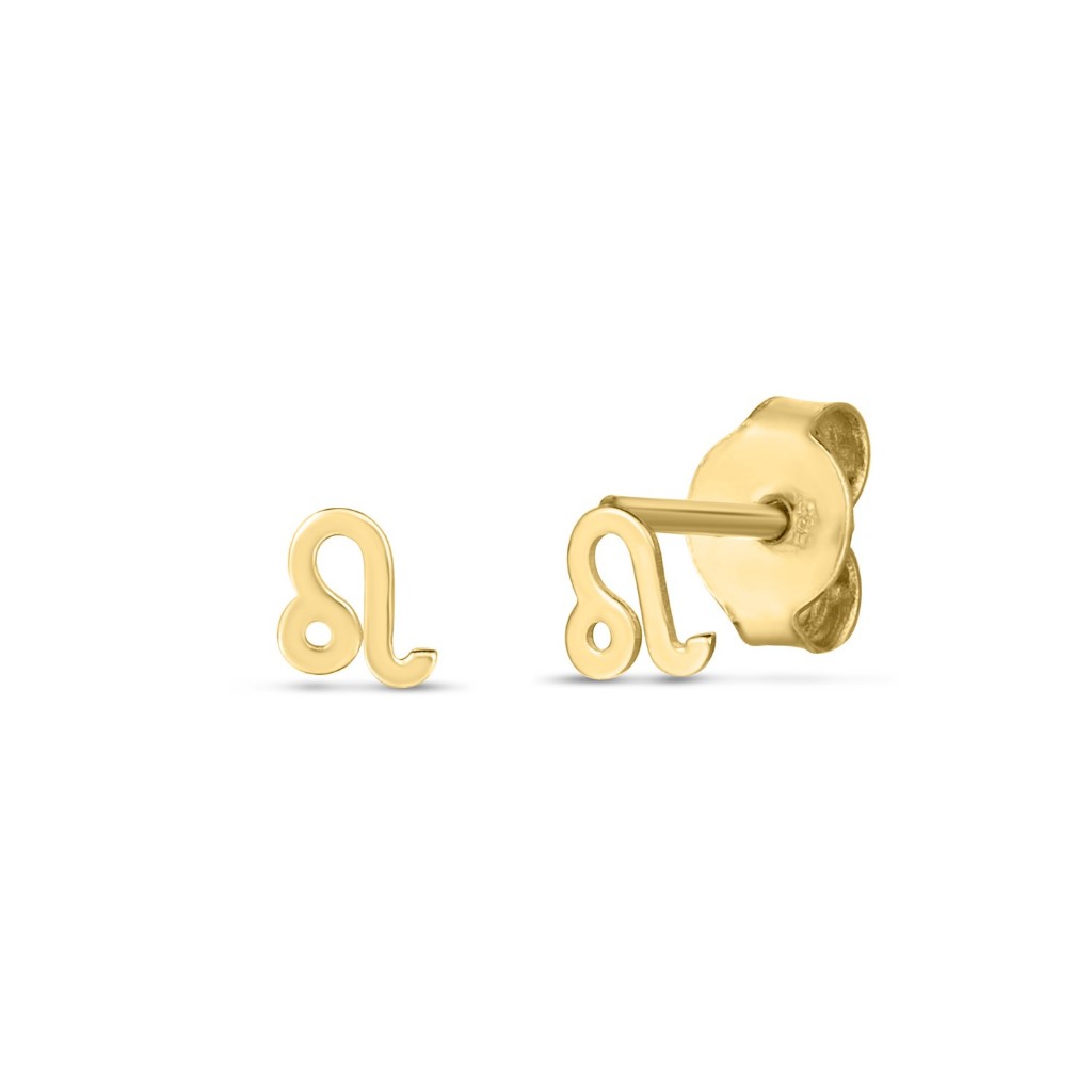 Nathalias NY  ต่างหูราศีสิงห์ทองคำ 14k 14k Yellow Gold Leo Stud Earrings พรีออเดอร์ 10-12 วัน