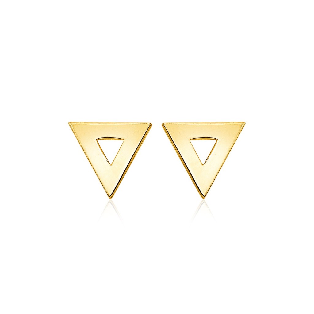 Nathalias NY  ต่างหูทองสามเหลี่ยมขัดเงา 14k 14k Yellow Gold Polished Open Triangle Post Earrings พรี