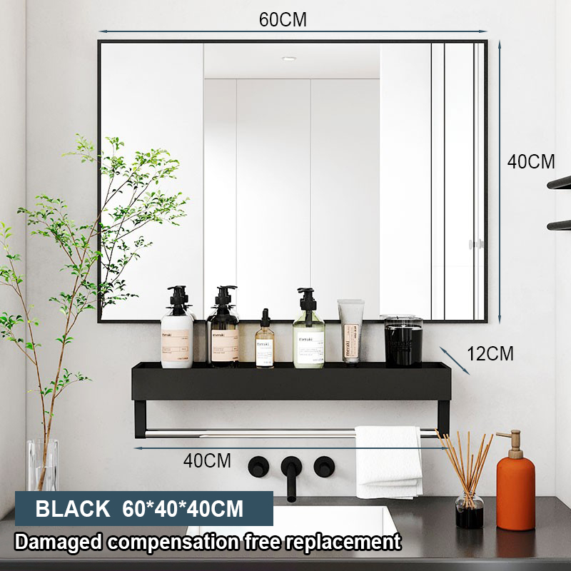 กระจกห้องน้ำติดผนัง กระจกห้องน้ํา 40/50/60ซม พร้อมชั้นวาง ไม่จำเป็นต้องเจาะรู ชัดเจนและทนทาน