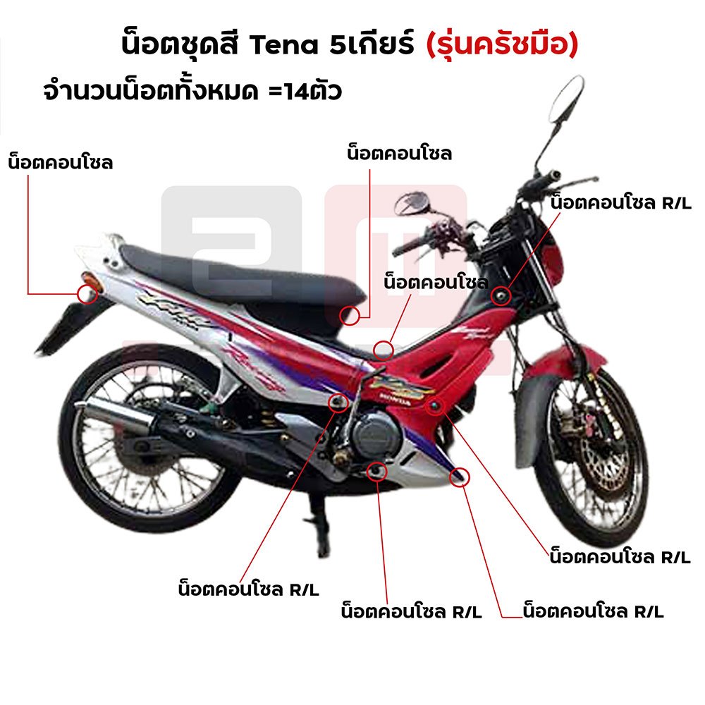 น็อตชุดสี TENA NEW 5เกียร์ (1ชุด14ตัว) เลสแท้100% น็อตชุดสีเทน่า น็อตเฟรมเทน่า น็อตก้นหอย น็อตบังโคลน  ครบชุดรวม - รูปที่ 3