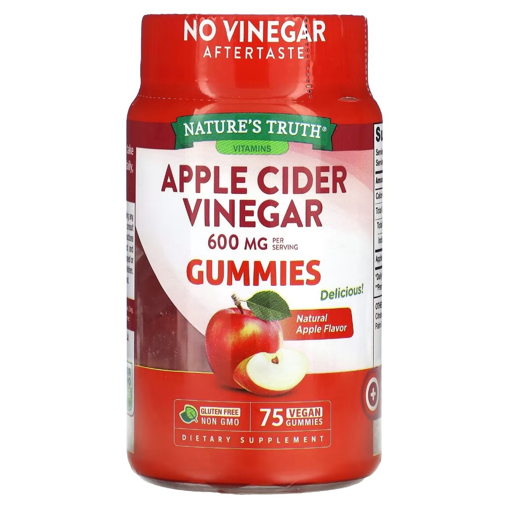 กัมมี่ ช่วย เผา ผลาญ Nature's Truth, Apple Cider Vinegar, Natural Apple, 600 mg, 75 Vegan Gummies