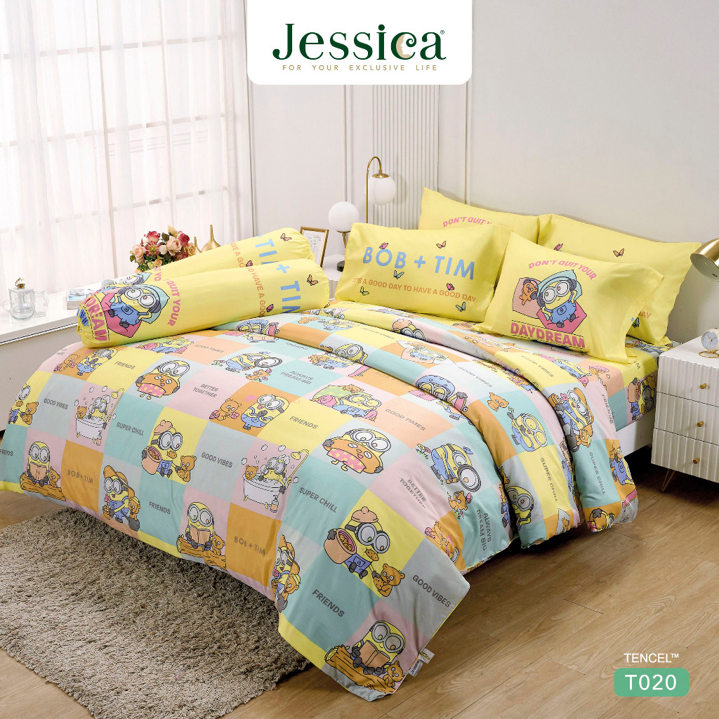 Jessica Tencel T020 Minions เจสสิก้า มินเนียน ลายลิขสิทธิ์แท้ ยูนิเวอร์แซล ชุดเครื่องนอน ผ้าปูที่นอน ผ้านวม ผ้าห่ม