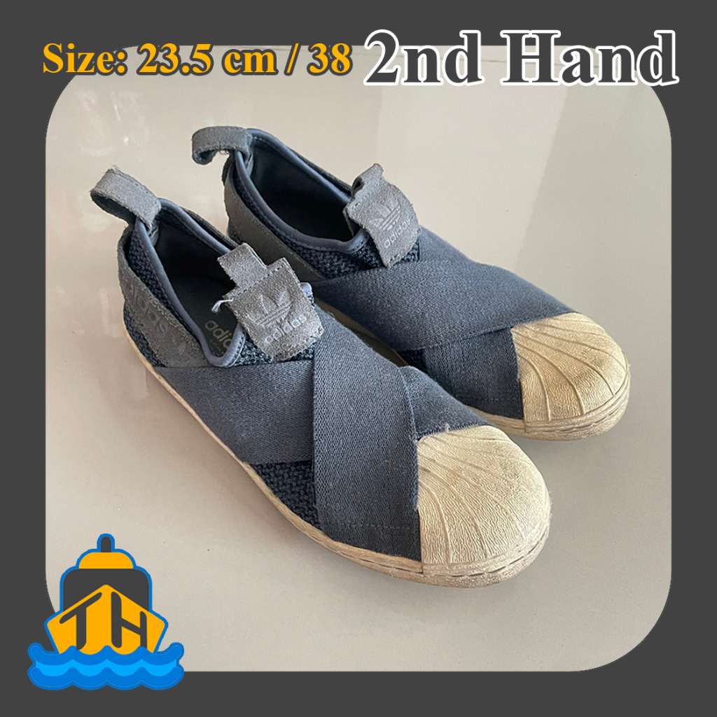 ThriftHarbor  - รองเท้า Adidas Superstar Slip-on มือสอง ของแท้ 100% Size 38/ 23.5 สีน้ำเงิน | 2ND HAND- ADIDAS SUPERSTAR