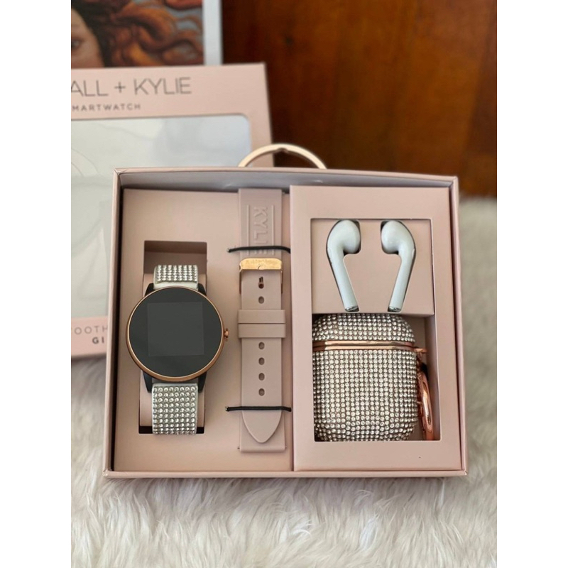 Kendall + Kylie Female Adult Smart Watch w/ Extra Strap & Earbud Set, Blush/Silver
