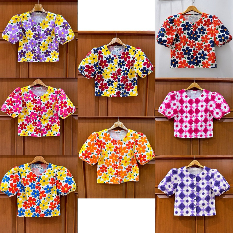 เสื้อคอกลมแขนตุ๊กตากุ๊น ลายดอก
