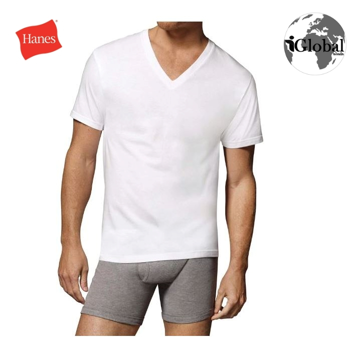 [Hanes®] Men's ComfortSoft V-Neck Undershirts Tagless เสื้อยืดคอวี  ผ้าฝ้าย ใส่สบาย ไม่มีป้าย