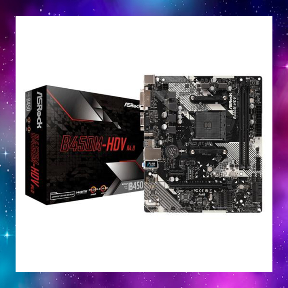 MAINBOARD (เมนบอร์ด) AM4 ASROCK B450M-HDV R4.0 RYZEN ใช้งานปกติ