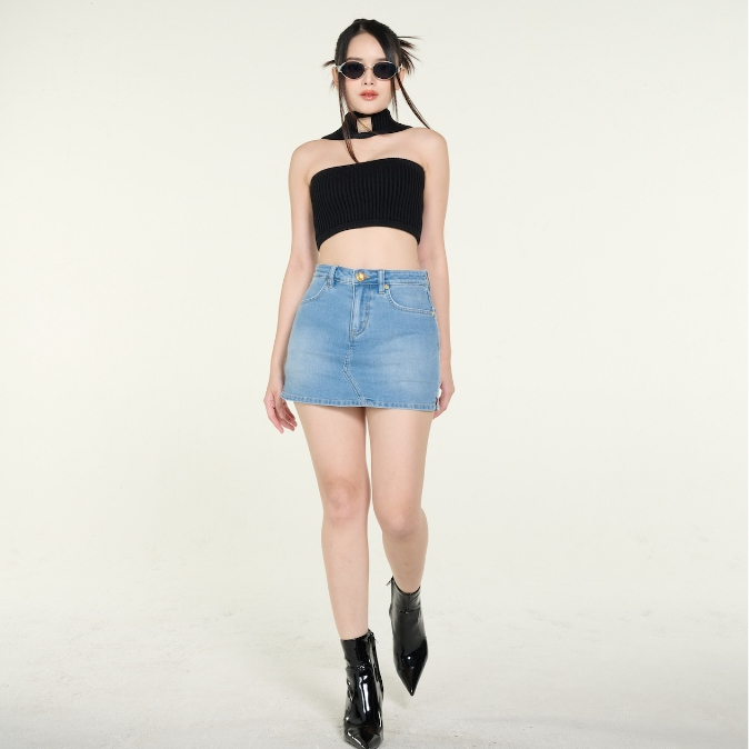 MOTTOM - BLUE SKORT SHORT SKIRT สก๊อต กระโปรงยีนส์ขาสั้นผู้หญิง สียีนส์อ่อน