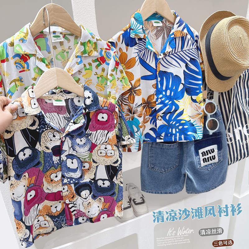 AB172 เสื้อเชิ๊ต เสื้อฮาวายเด็ก แฟชั่นเด็กผู้ชาย พร้อมส่งในไทย