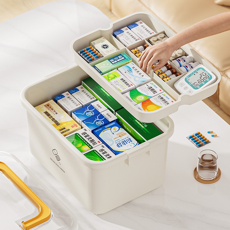 กล่องยาสามัญประจำบ้าน กล่องปฐมพยาบาล กล่องยา สองชั้น การออกแบบที่เรียบง่ายความจุสูง พร้อมที่จับ  เป็นมิตรกับสิ่งเเวด - รูปที่ 3