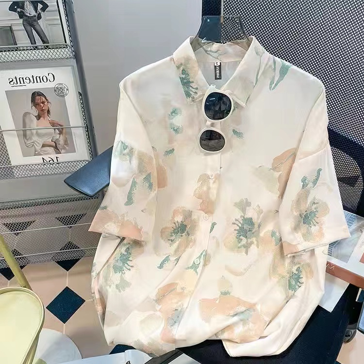 เสื้อเชิ้ตแขนสั้น พิมพ์ลายดอกไม้ เสื้อใส่ไปเที่ยวสงกรานต์ เสื้อผ้าชายหญิง มาใหม่ล่าสุดสไตล์เกาหลี ใหม่ล่าสุด