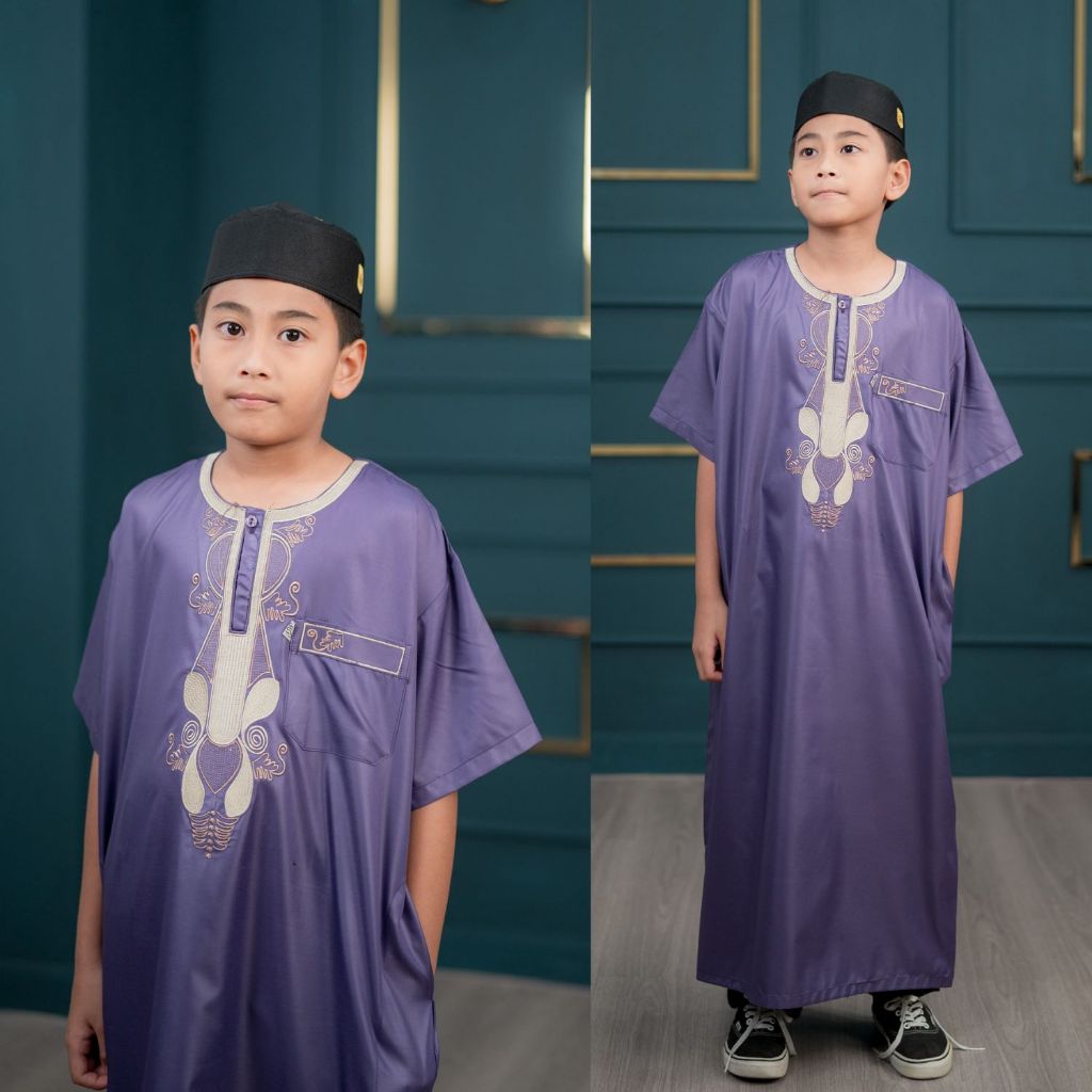 โต๊ปเด็กแขนสั้นคอกลม เนื้อผ้าสปันขัดเงา สวมใส่ง่าย (คละลายปัก)BA29 วาริสมุสลิม EP2.