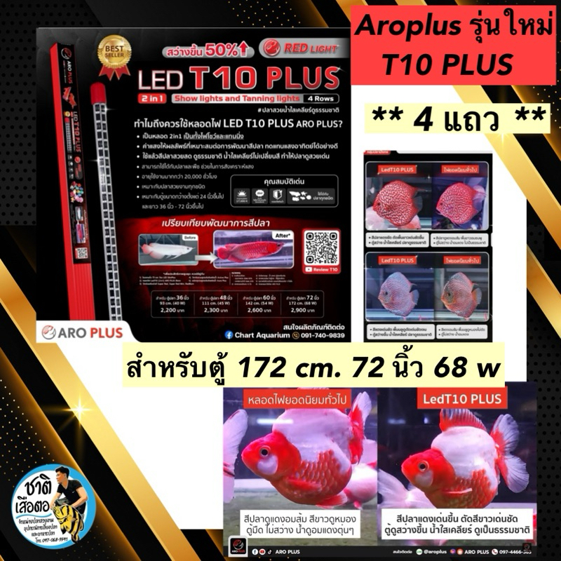 Aroplus T10 Plus หลอดไฟ2in1 โชว์ปลาและเทนนิ่งสำหรับปลาสีแดง T10 4แถว ขนาด 172 cm. ตู้72 นิ้ว