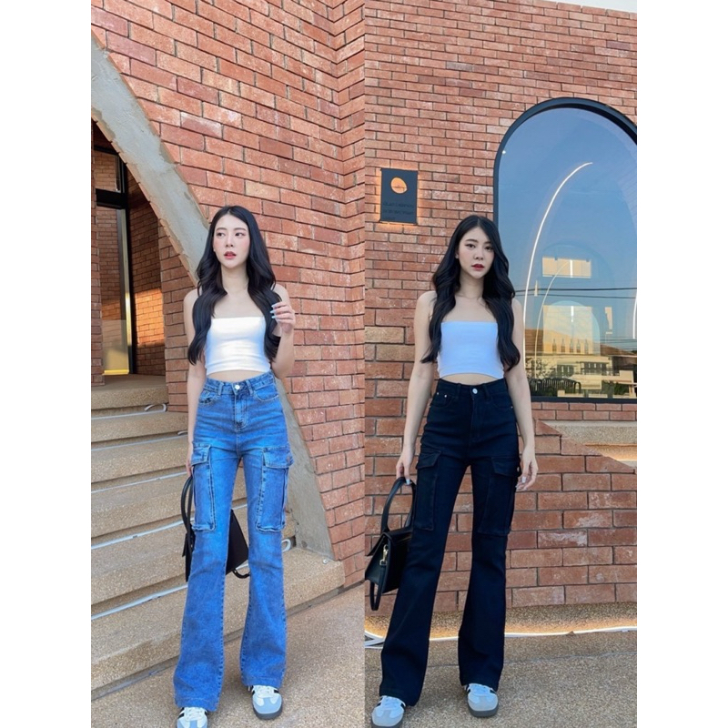 งานคาร์โก้คาร์ใจ ทรงขาม้า ผ้ายืด เอวสูงปรี๊ด เก็บพุงเก็บสะโพก ผ้านุ่มยืดใส่สบาย กระชับสุด กระเป๋าแต่งข้างคาร์โก้ ปังไม่