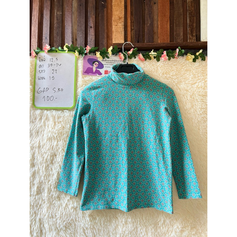 Gap kids เสื้อแขนยาวคอปีนเด็กผู้หญิง สีเขียวลายหัวใจ