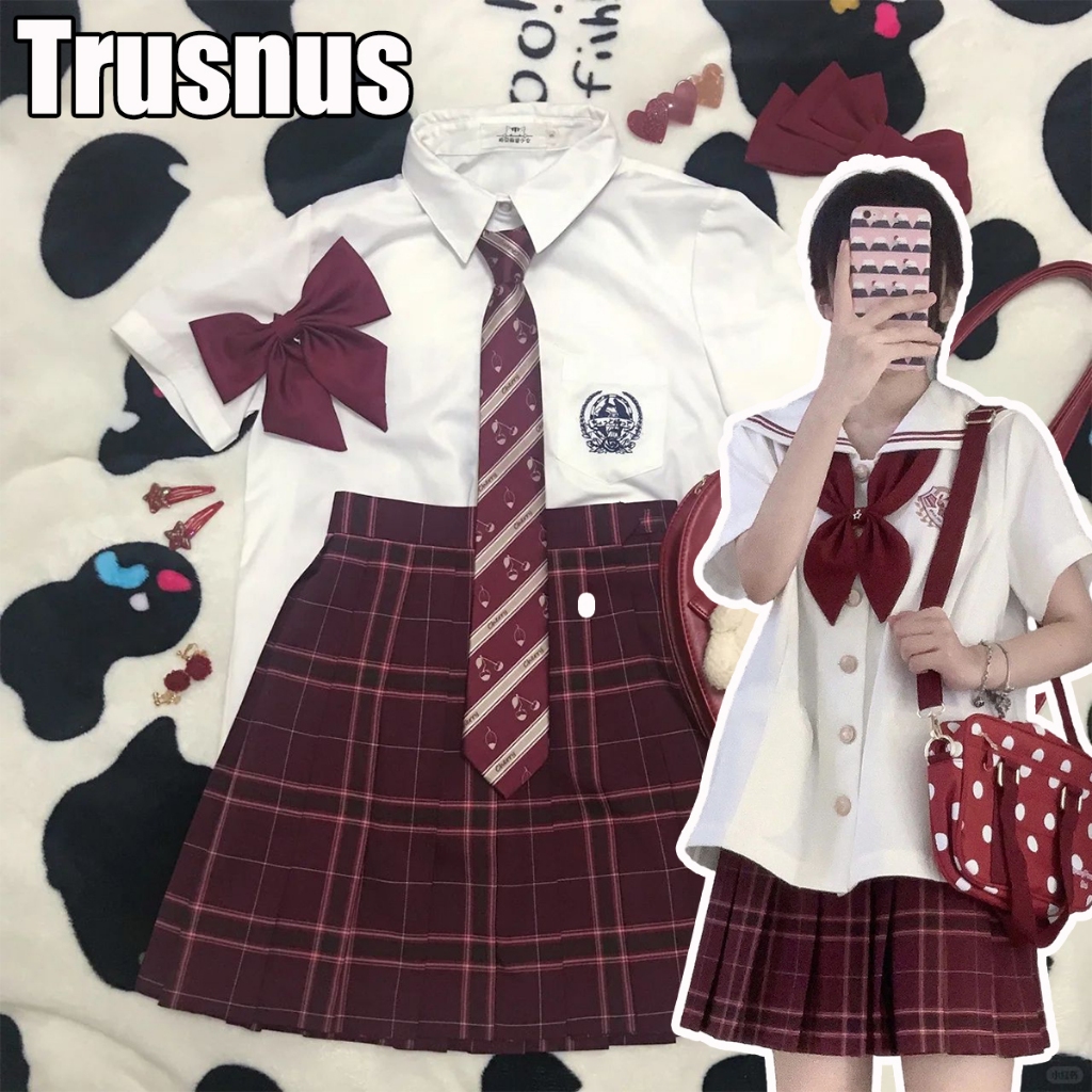 Trusnus นักเรียน เครื่องแบบ JK สไตล์ญี่ปุ่น กระโปรงลายสก๊อต（พร้อมส่ง）