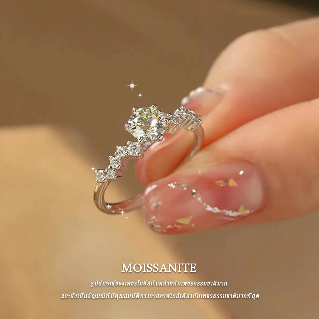 Vvi Moissanite Ring แหวนเงินแท้ 925 เพชรโมอีส สง่า เครื่องประดับหญิง ของขวัญ รุ่นใหม่ขึ้นลิ้งค์ vvs/D ใบรับรองGRA 1ct