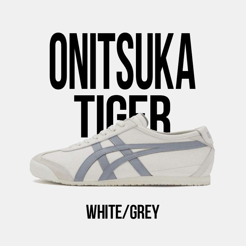 ของแท้ 100% Tiger MEXICO 66 White/Grey 1183B771-201 รองเท้าผ้าใบหุ้มข้อต่ำแบบ unisex