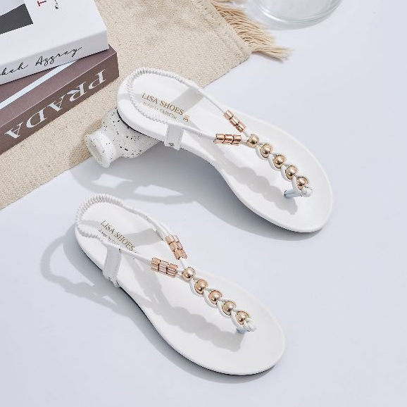 36-41 รองเท้าแตะคีบรัดส้น อะไหล่ทองมุก แบรนด์Lisa Shoes (L04) งานคุณภาพ
