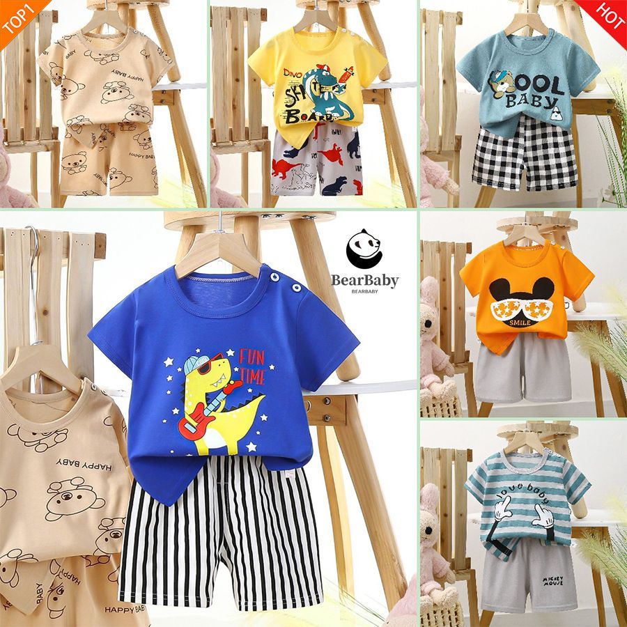 เสื้อผ้าเด็ก ชุดเสื้อยืดเด็ก ลายการ์ตูนน่ารัก ติดกระดุมไหล่ ผ้าฝ้าย100% พร้อมส่ง ไซส์73-110