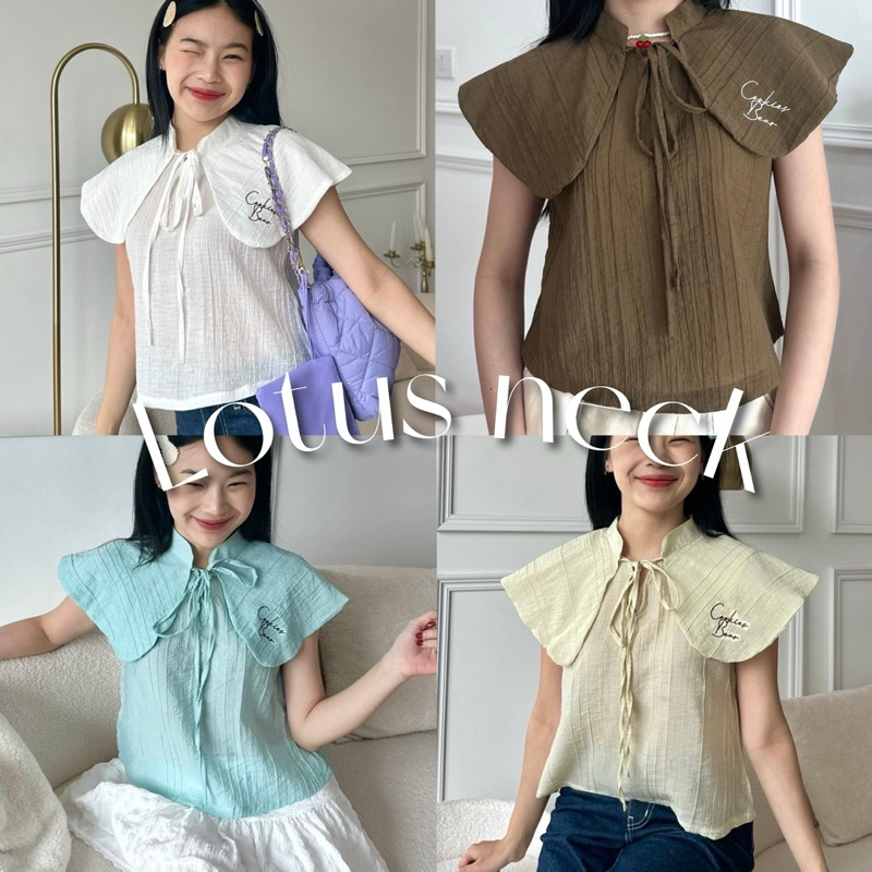 เสื้อคอบัวแขนกุดทรงใหม่ งานตัวยาวปกโค้ง ดีเทลงานปัก / I1-3 // COOK-ไม้บัว