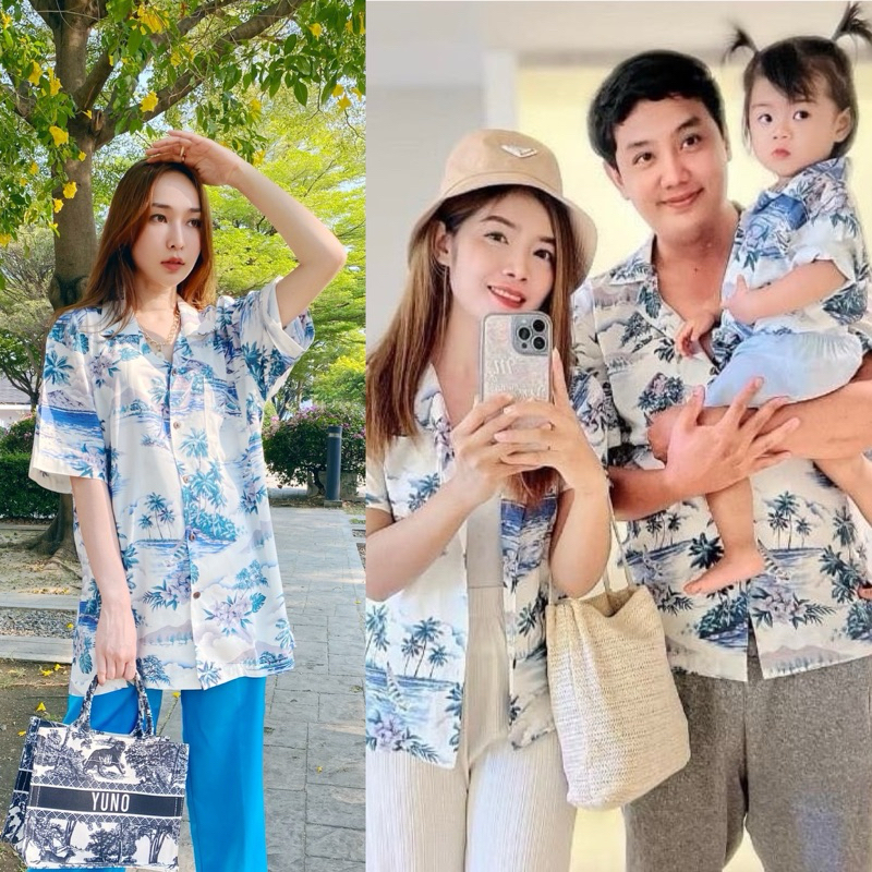 ROAMING HR10 เสื้อฮาวาย ผ้าเรยอนญี่ปุ่น เสื้อครอบครัว Rayon Hawaiian Shirts (บลูฮาวาย 2022)