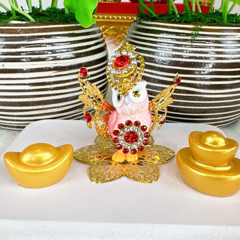 นกฮูกพระแม่ลักษมี รุ่นชมพูแดงร่ำรวยมหาเฮง