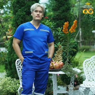 เสื้อ EMS คอวี สีน้ำเงิน ผ้าโทรเร เกรดพรีเมี่ยม พร้อมส่ง ER Medical Scrub ❤️❤️❤️