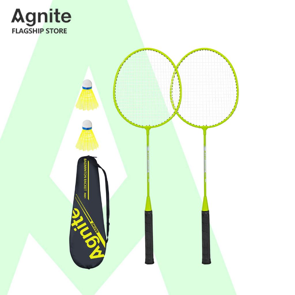 Agnite ไม้แบดมินตัน ไม้แบด แพ็คคู่+กระเป๋า เส้นเอ็นยืดหยุ่น ไม่ขาดง่าย ด้ามแข็งแรง ทนทาน ที่จับกันลื่น Badminton racket