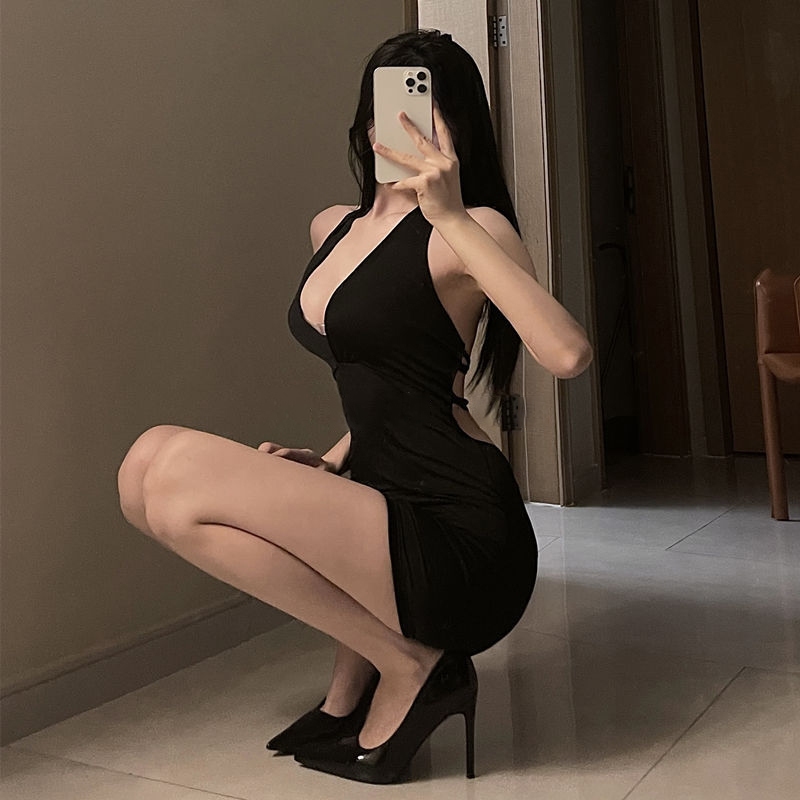 จัดส่งในกรุงเทพฯ COD ชุดนอนเซ็กซี่, ดีไซน์สายเอี๊ยม, หลังกลวง, ลึกโปร่งใสเล็กน้อยและเซ็กซี่, ผ้านุ่มและระบายอากาศได้