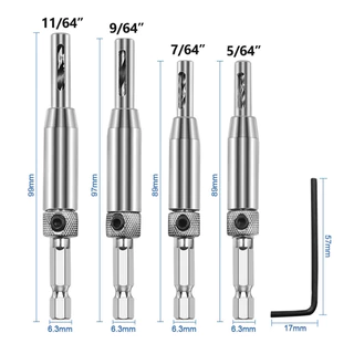 ดอกเจาะบานพับ ประตู ขนาด 2-4.5 mm 4 ชิ้น แกนหกเหลี่ยมแบบสวมเร็ว สำหรับใช้กับบานพับประตู เดือยลูกบิด แป้นสลักกลอน