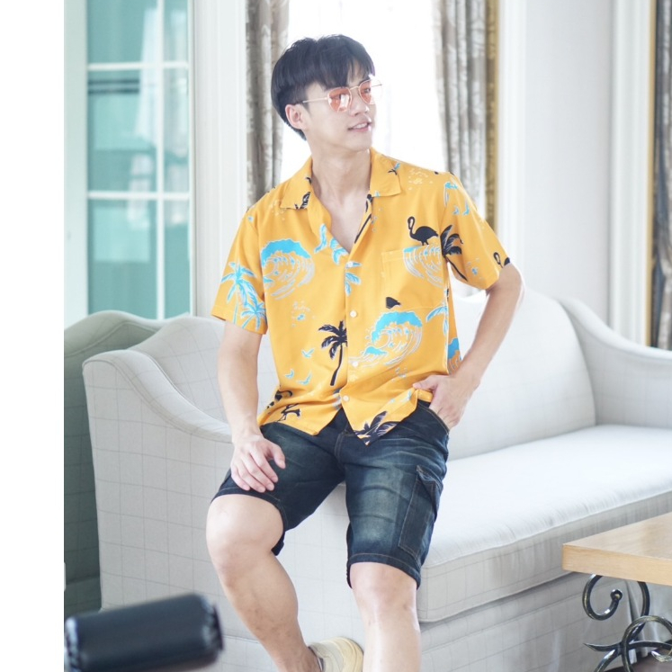 เสื้อฮาวาย แขนสั้น ผ้าไหมอิตาลีและผ้าสปัน