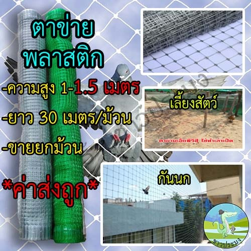 ตาข่ายพลาสติก ขายยกม้วน สูง 1,1.2,1.5 เมตร ยาว 30 เมตร กรงไก่ ตาข่ายเอ็น ตาข่ายล้อมไก่ กันนก