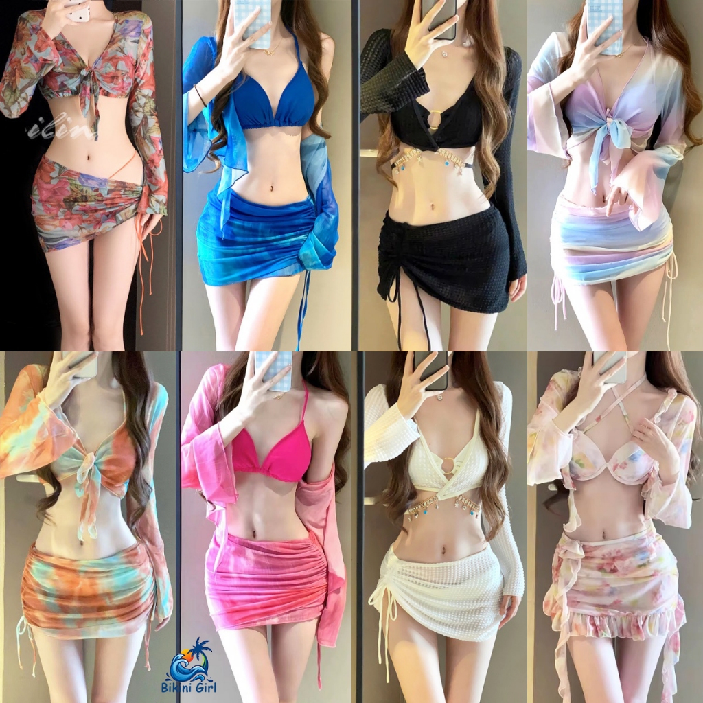 ชุดว่ายน้ำ3ชิ้น✨แขนยาวเซ็กซี่👙ชุดว่ายน้ำเซ็กซี่หลากหลายสไตล์และสีสัน🚚ส่งไวจากไทย1-3วัน（长袖）