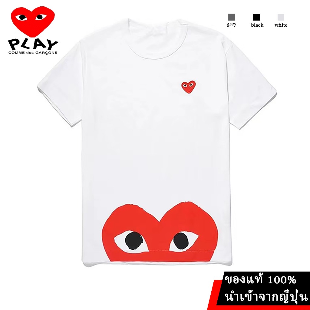 ใหม่PLAY，Rei Kawakubo，CDG，COMME des GARCONS，100% ของแท้นำเข้าจากญี่ปุ่น， เสื้อยืดคอกลมแขนสั้นสีขาวลำลองคู่รัก