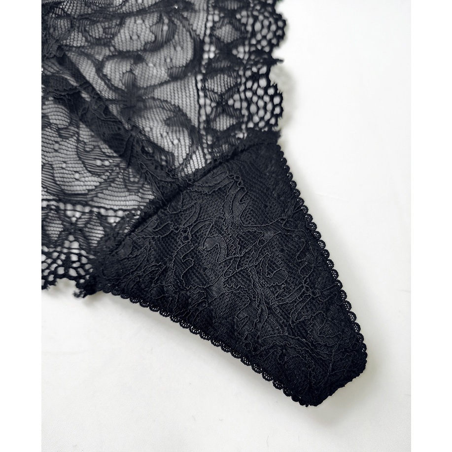 กางเกงในสีดำ จีสติงสีดำ กางเกงชั้นในผู้หญิงผ้าลูกไม้ประดับด้านหลัง ไม่มีชื่อสินค้าหน้ากล่องพัสดุ - รูปที่ 5