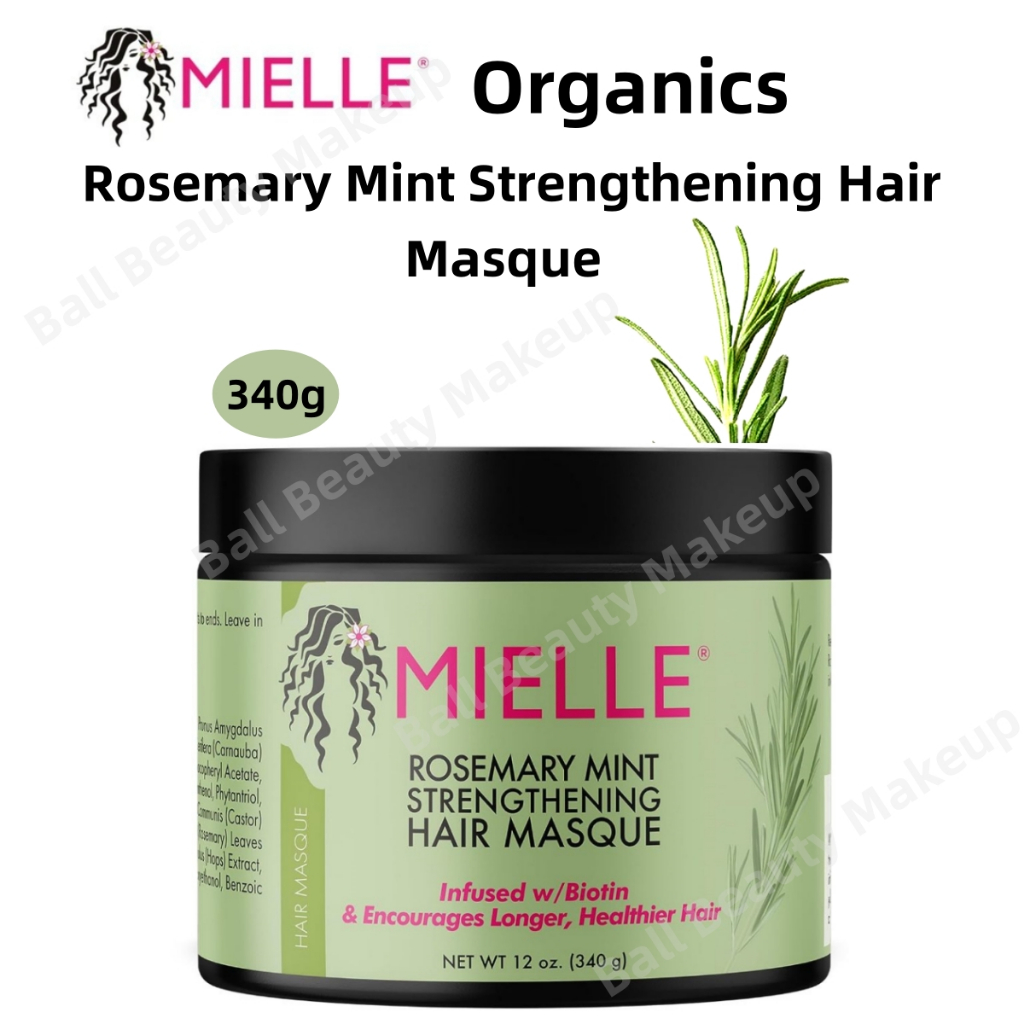 ของแท้ % MIELLE Organics Rosemary Mint Strengthening Hair Masque 340g.อินทรีย์โรสแมรี่สะระแหน่เสริมมาสก์ผม 340 กรัม.