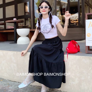 🔥aimorn_shop🔥กระโปรงยาว แต่งระบายเป็นชั้น เนื้อผ้าดี งานสวยดูเเพงมาก แมทช์ง่ายสไตล์เกาหลีสุดๆ