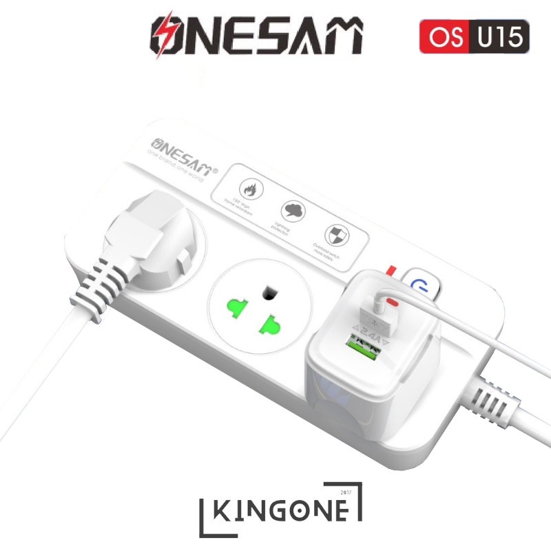 ปลั๊กไฟ ONESAM รุ่น OS-U15(PLUGTHAI) เต้ารับ 3 ช่อง 2300W มีสวิตซ์ ยาว 2,5 เมตร(สีขาว) ประกัน 1ปี