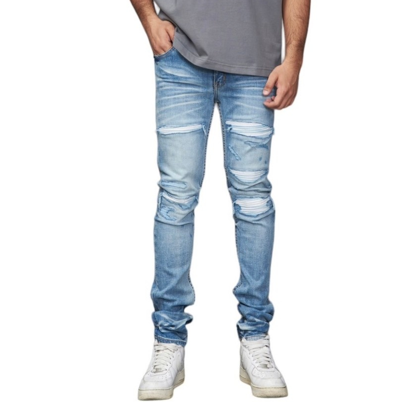 Bad Example Ultra White(แบดเอ็กแซมเพิล กางเกงยีนส์ ฟอกขาด แพชผ้าไบค์เกอร์สีขาว)