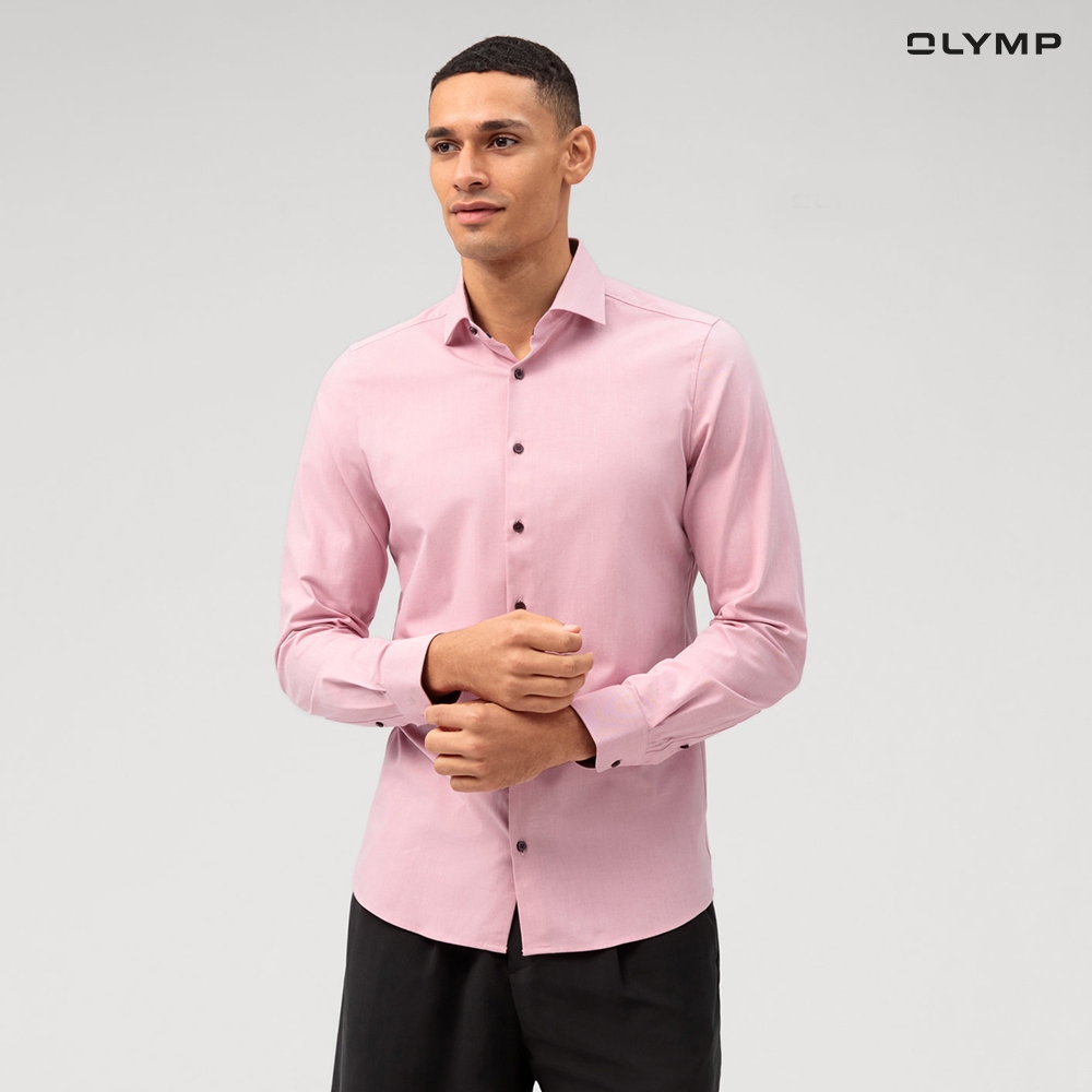 OLYMP 24/Seven Level Five Shirt เสื้อเชิ้ตปรับอุณหภูมิ สีชมพู ผ้าเท็กเจอร์แต่งปก ทรงพอดีตัว ยืดหยุ่นได้ดี
