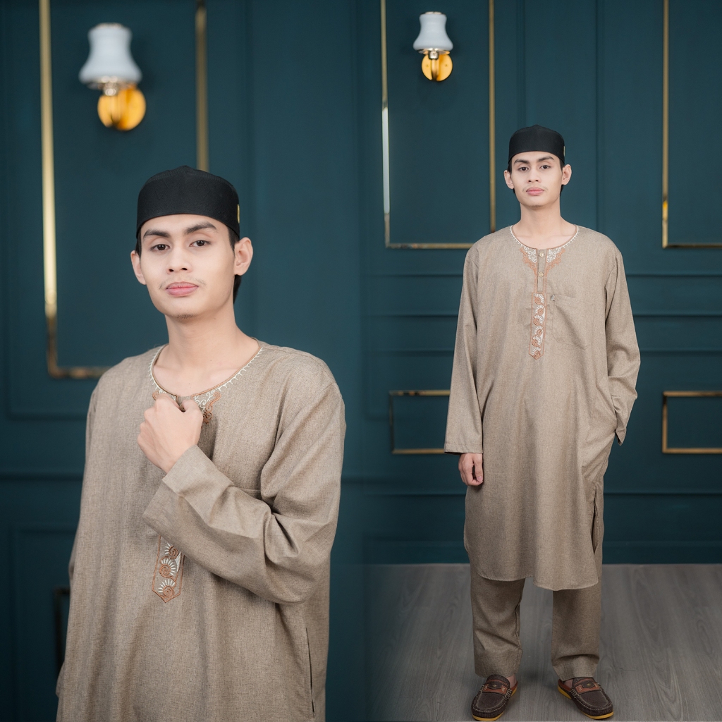 ชุดปากีชายแขนยาว เสื้อ+กางเกง เนื้อผ้าคอลตอล ปักลายอย่างลงตัว กระเป๋าใช้งานได้จริง AE57 วาริสมุสลิม