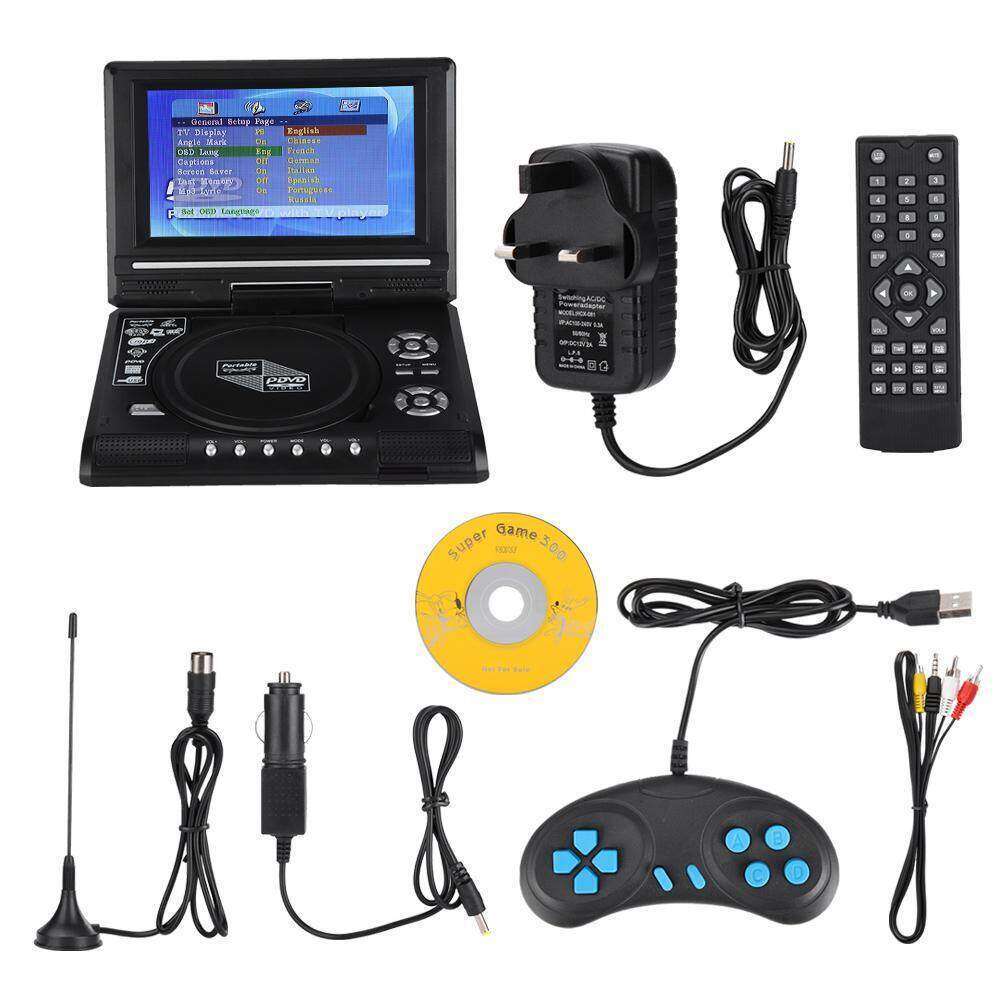 DVD Player Googoo 7.8นิ้ว/9.8นิ้วเครื่องเล่นดีวีดีแบบพกพาหมุนหน้าจอทีวีชาร์จไฟในรถ GamePad VCD DVCD MP4 MP5 100-240V